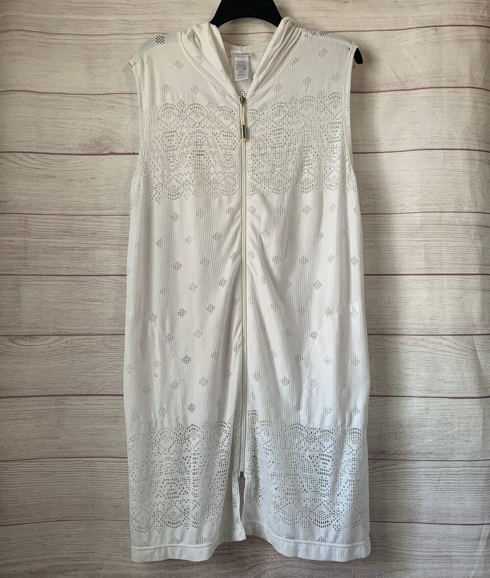 DOTTI White Swimsuit Cover Up Hoodie Crochet Lace Full Zip Up Size L